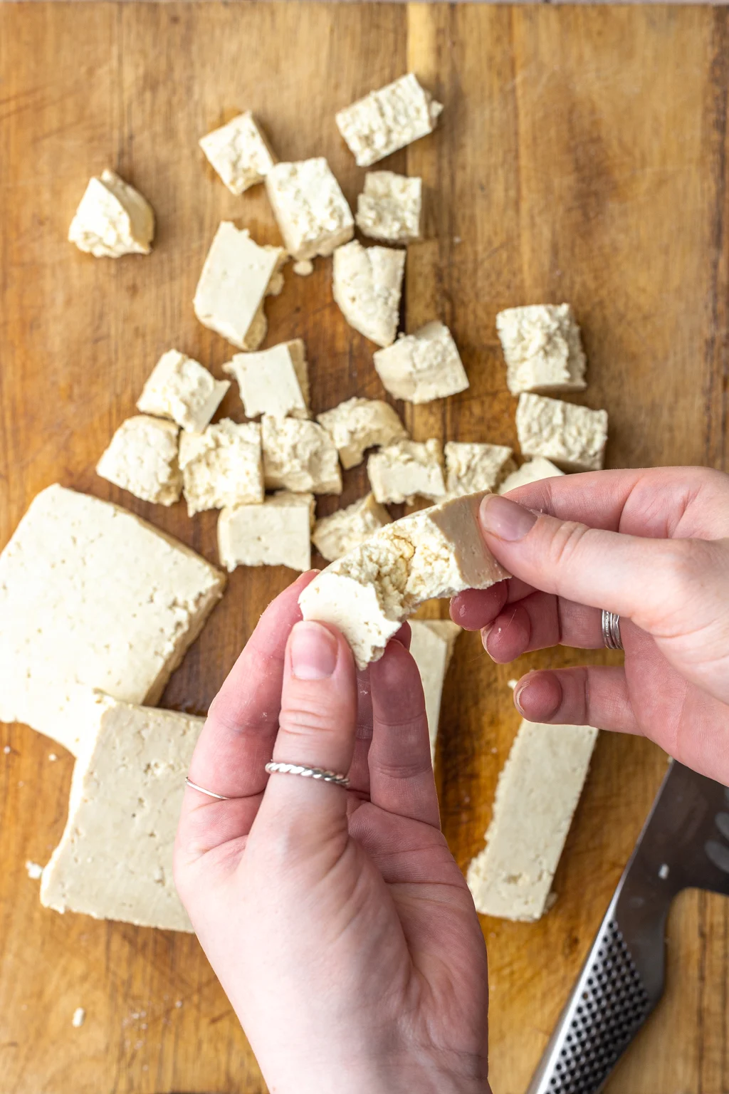 Breaking Tofu Into Chunks