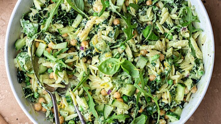 zucchini pasta salad with avocado spinach dressing