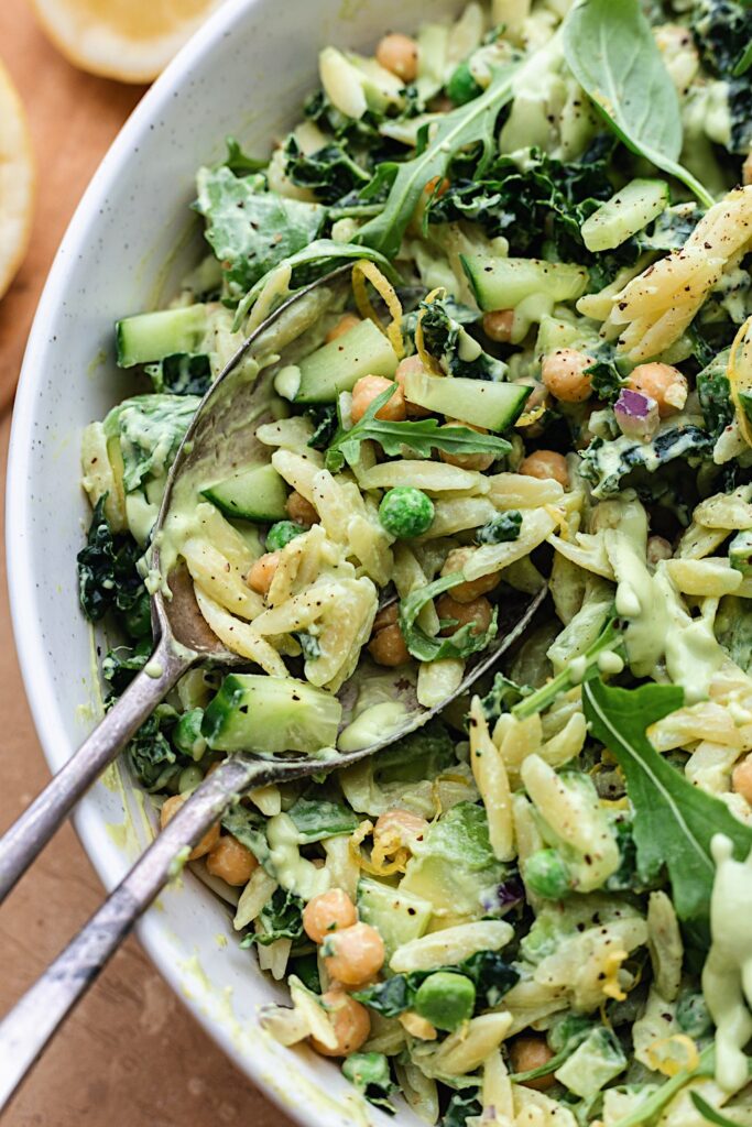 Orzo Pasta Salad with Creamy Avocado Dressing - Cupful of Kale