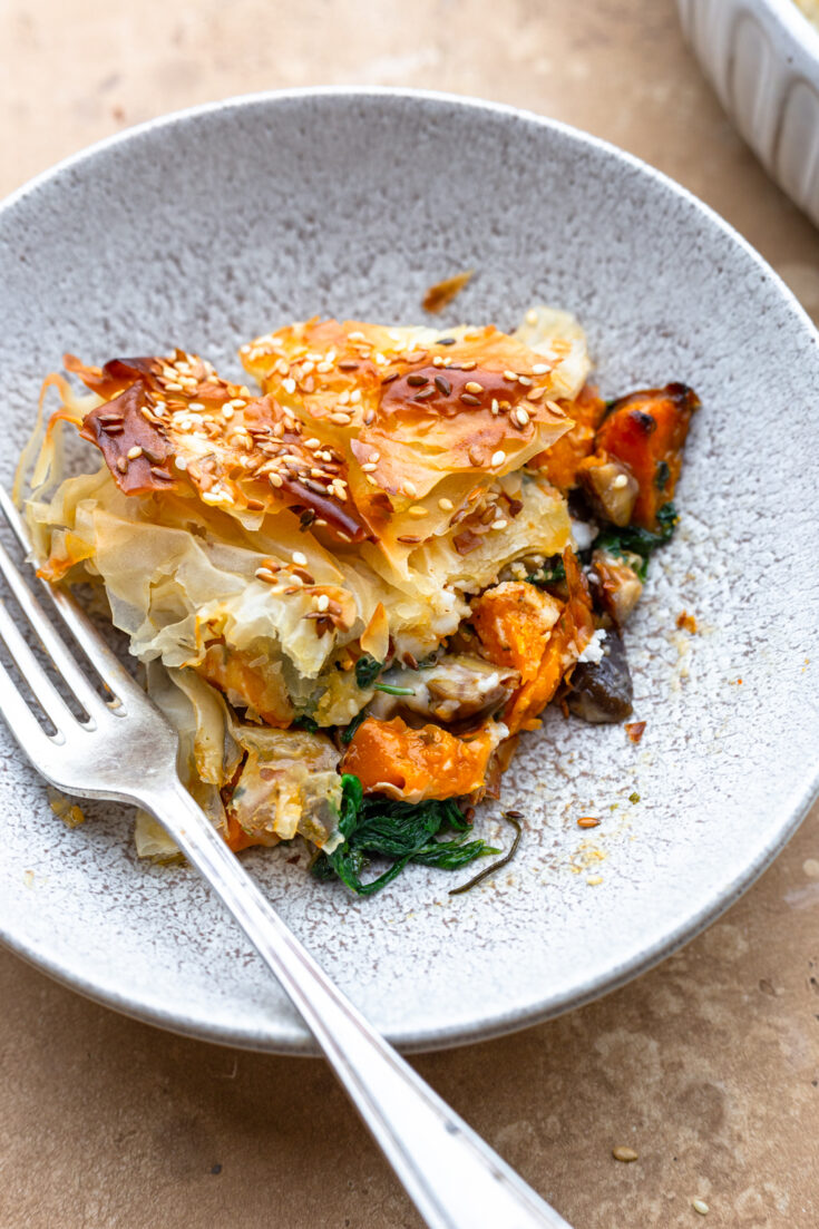 Vegan Butternut Squash, Chestnut, Spinach and Feta Filo Pie - Cupful of ...