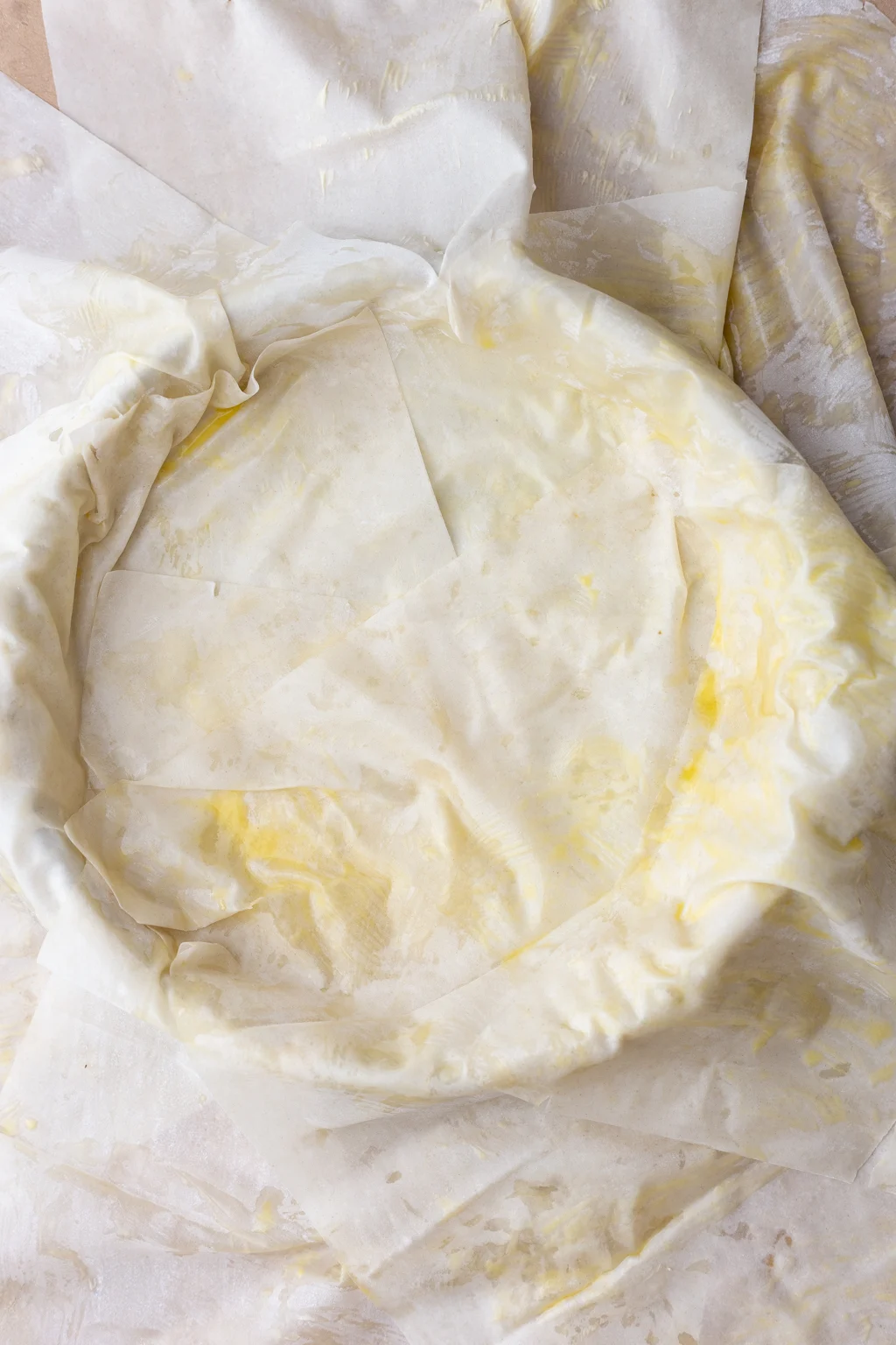 Buttered Filo Sheets in Pie Dish