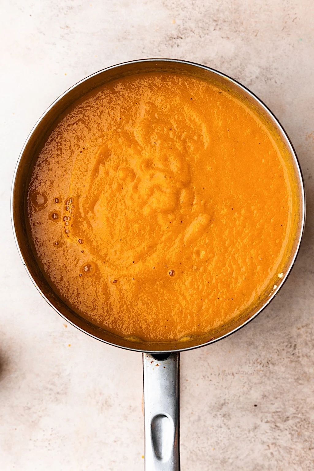 Maple Roasted Carrot Soup in Saucepan