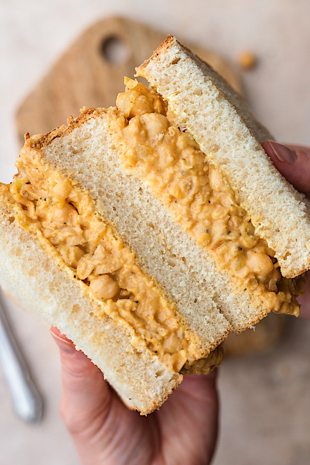 Vegan Coronation Chickpea Chicken Sandwich Cut Open #chickpea #coronation #sandwich #dairyfree #vegan