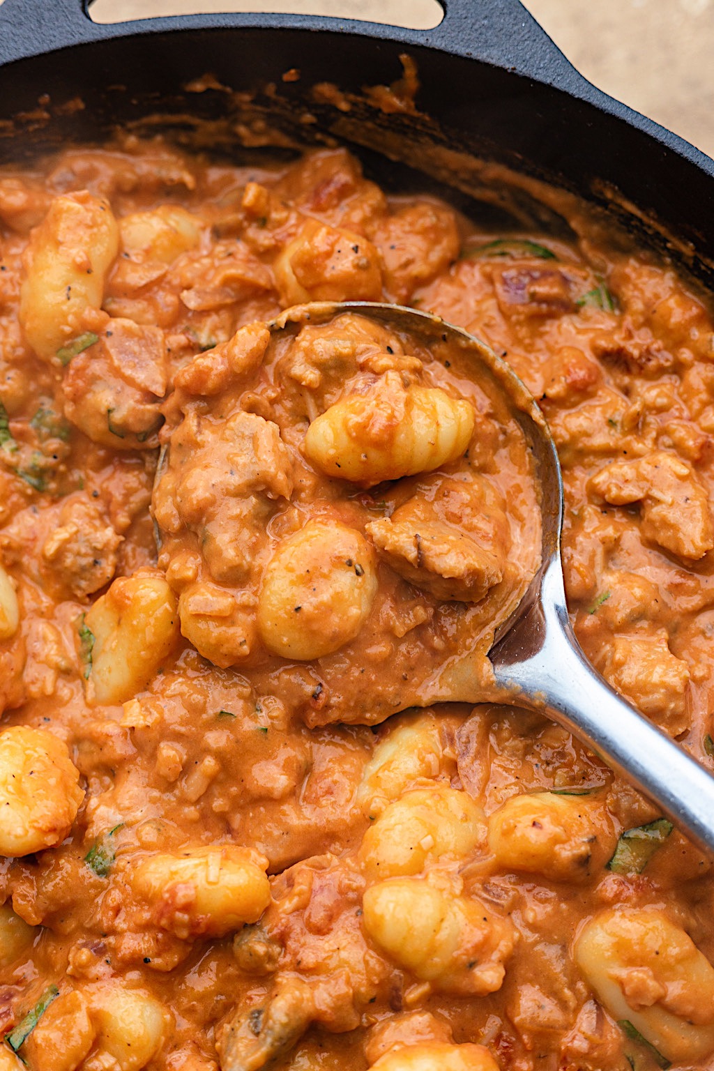 One Pan Vegan Creamy Sausage Gnocchi #gnocchi #pasta #sausage #onepan #vegan #dairyfree