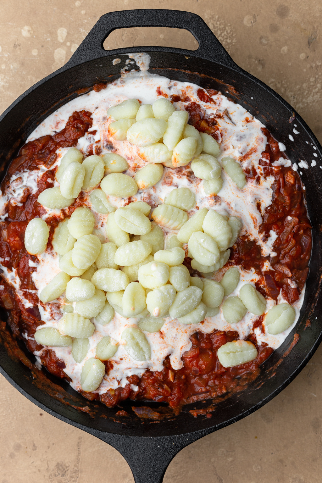 Gnocchi with Creamy Tomato Sauce in Pan