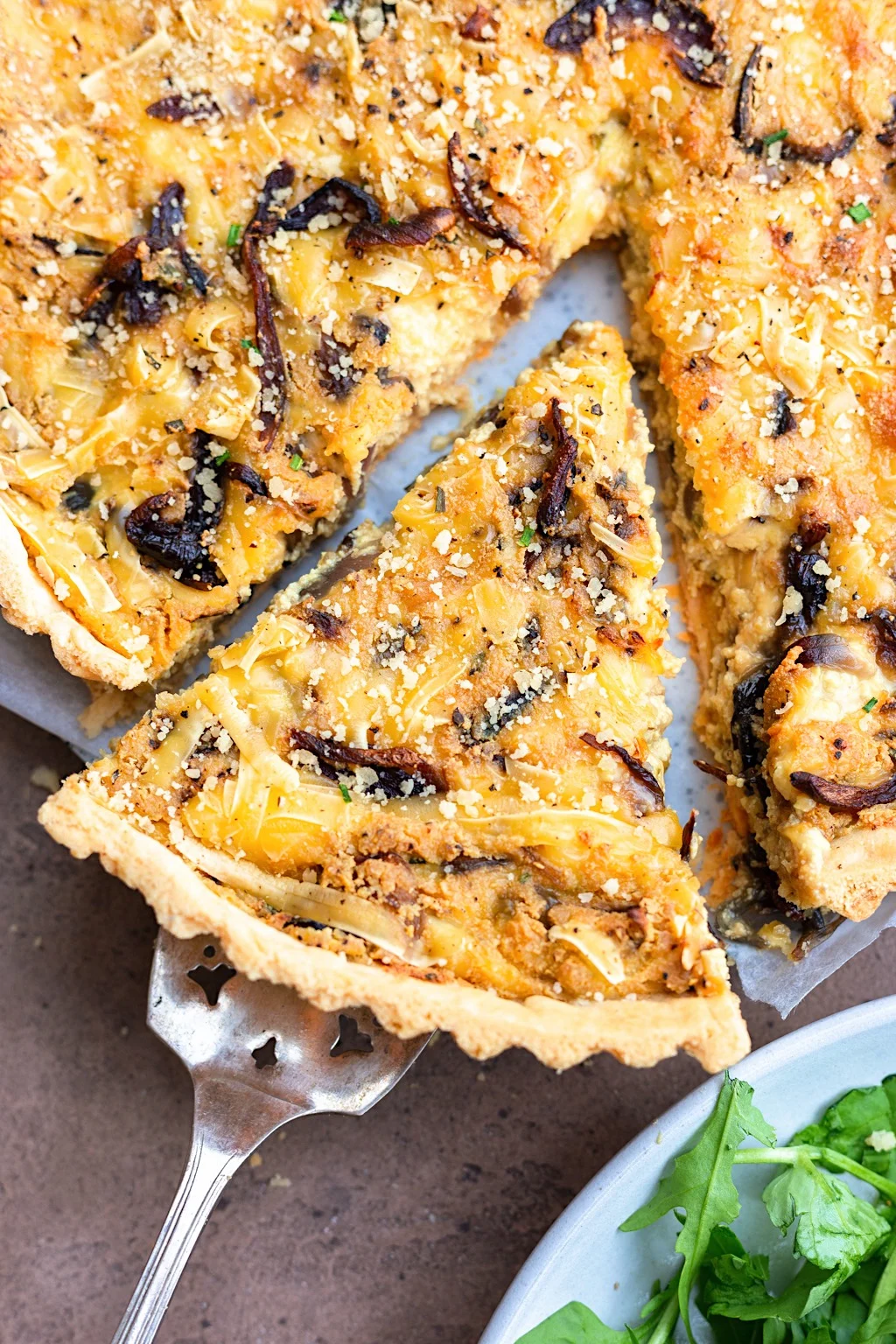 Vegan Caramelised Onion and Cheddar Cheese Quiche Slice
