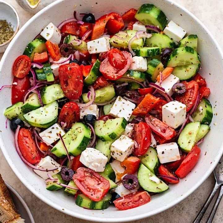 Vegan Greek Salad #vegan #salad #feta #vegancheese